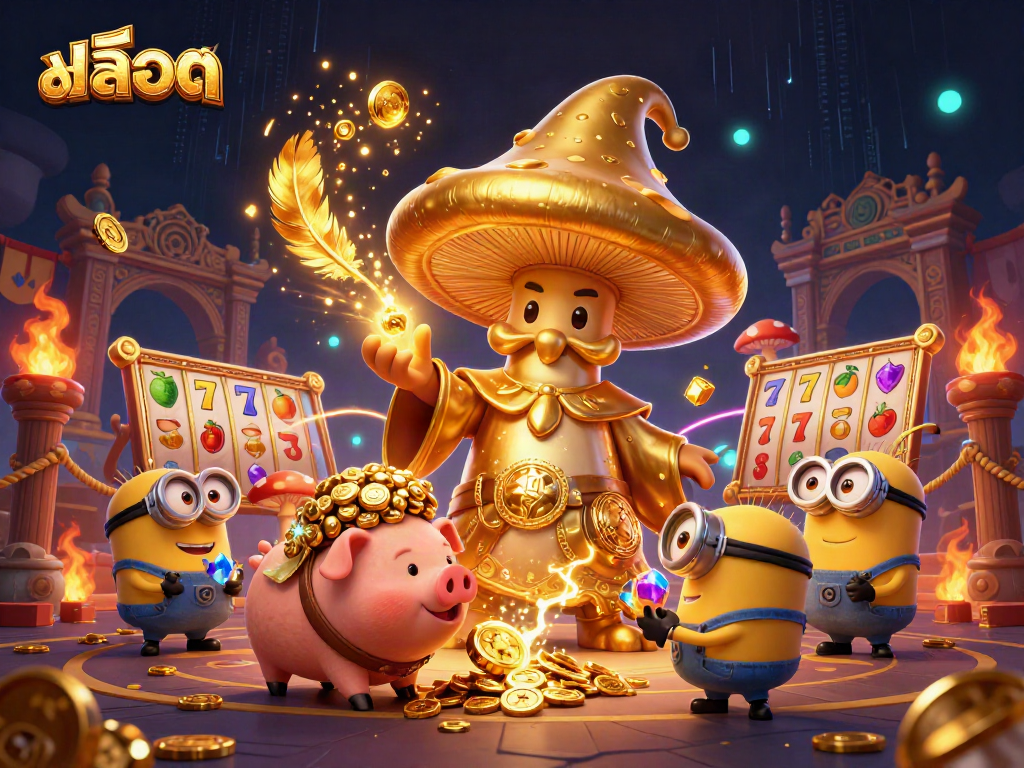 Engage in สล็อต action with this vibrant casino scene featuring wizards and treasures.