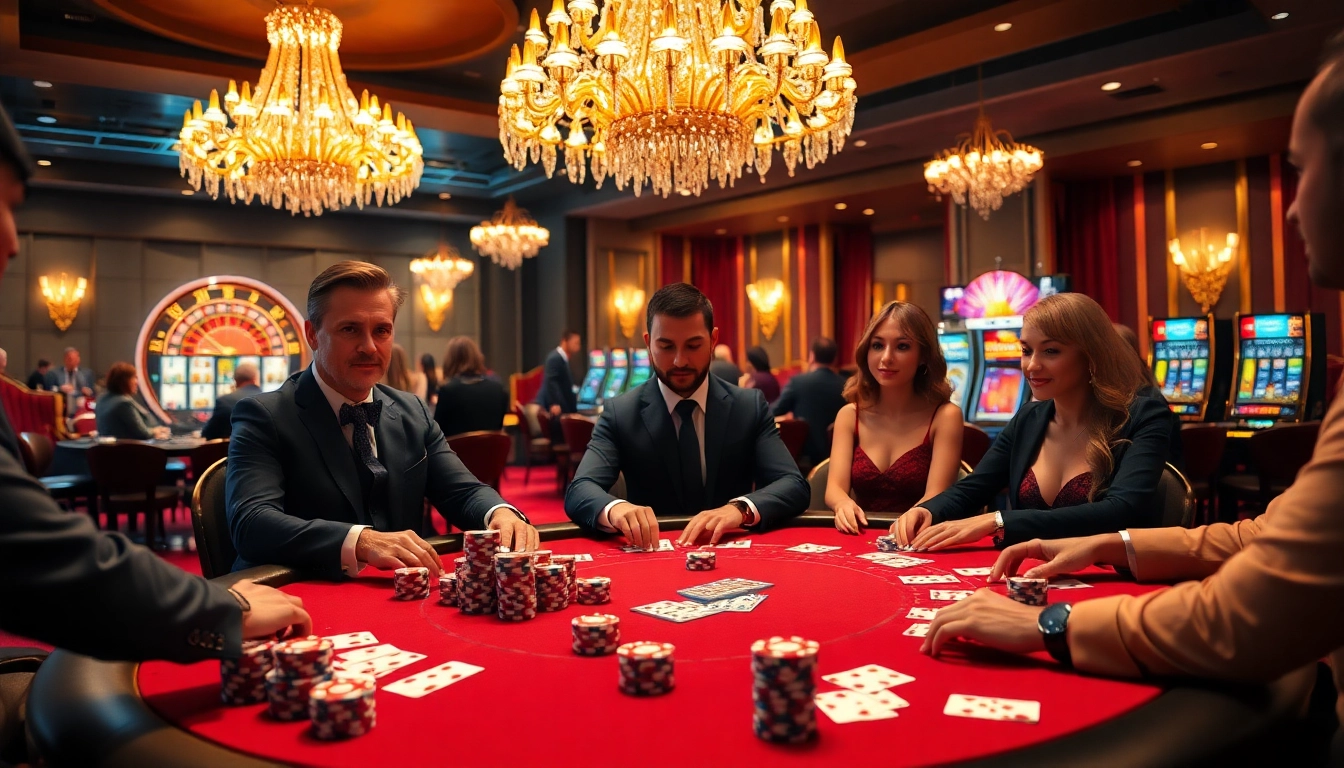 Jeu de poker engageant illustrant les frissons des meilleurs casinos en ligne avec une ambiance luxueuse et des détails vibrants.