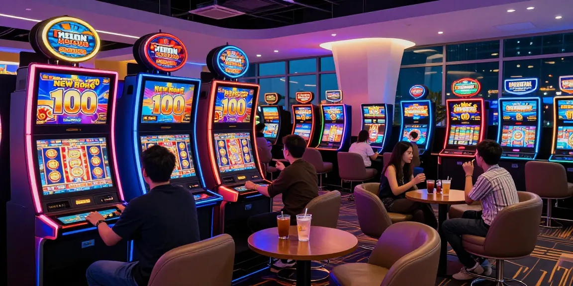Buzzing casino atmosphere showcasing slot bonus new member 100 promotions with lively players.