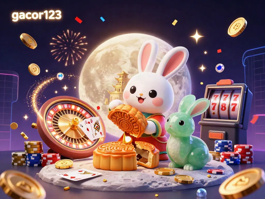 Experience the magic of gacor123 with a vibrant 3D casino scene filled with interactive elements and characters.