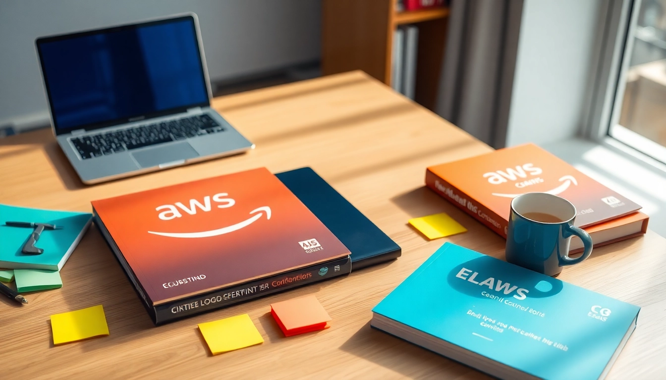 Master AWS exam help tools in a motivating study space with books and a laptop.
