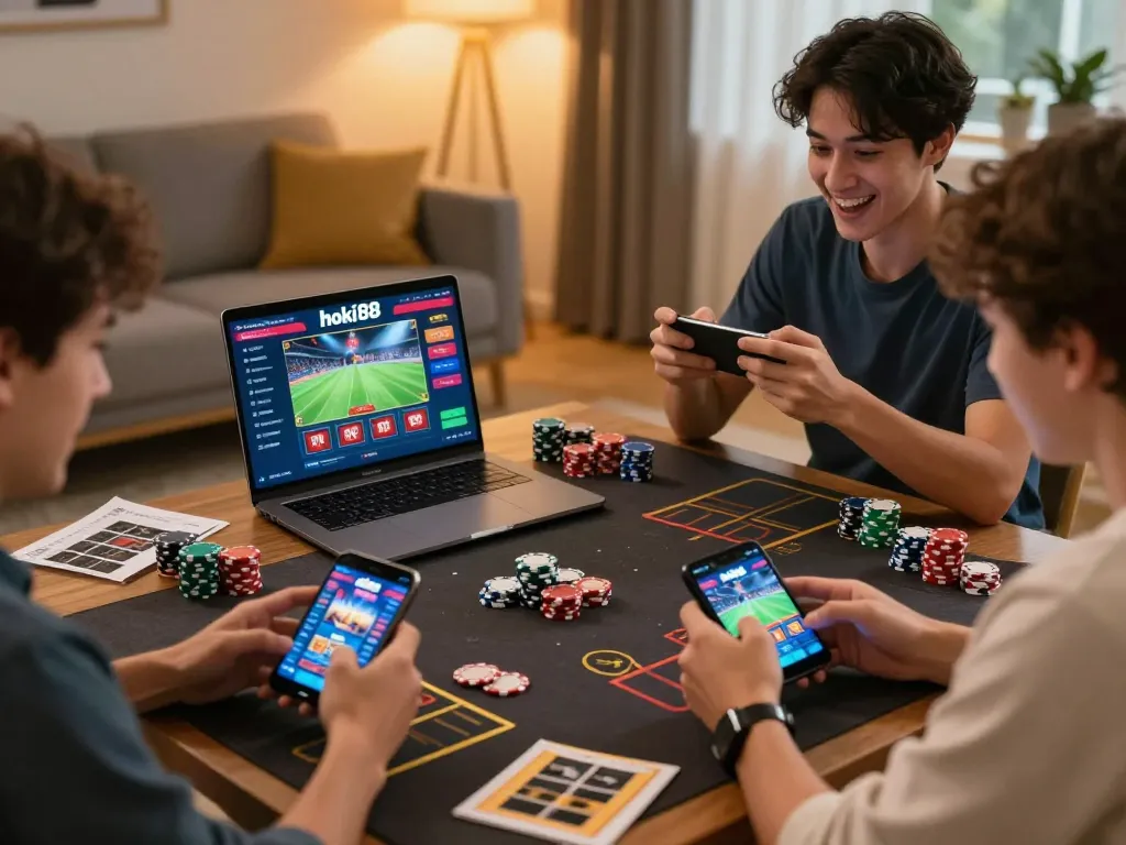 Pemain menikmati permainan hoki88 online di ponsel pintar, terlibat dalam taruhan strategis.