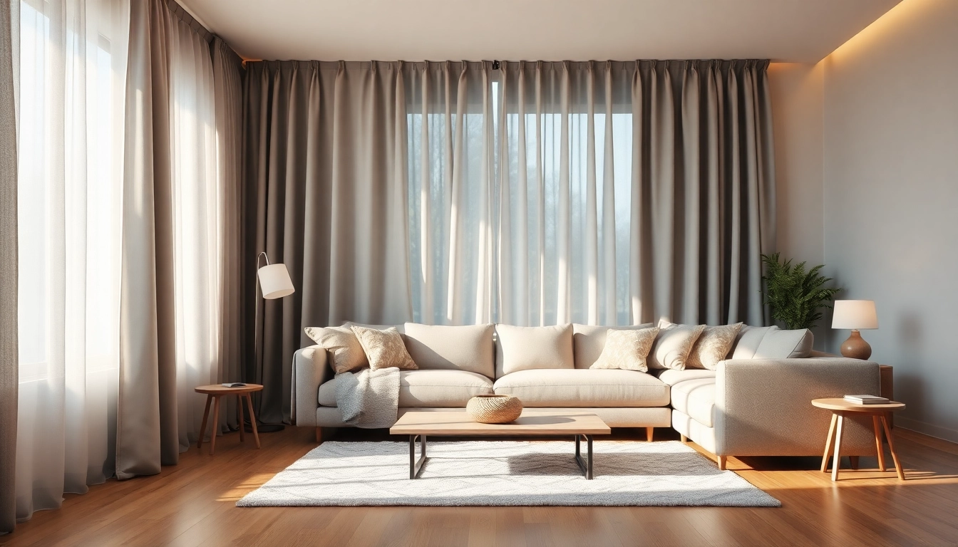 Verduisterende gordijnen in een moderne woonkamer voor optimale lichtbeheersing.