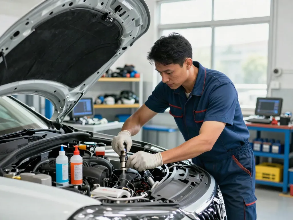 DPF Reinigung Hannover, Auto-Werkstatt mit Techniker bei der Dieselpartikelfilter-Reinigung.