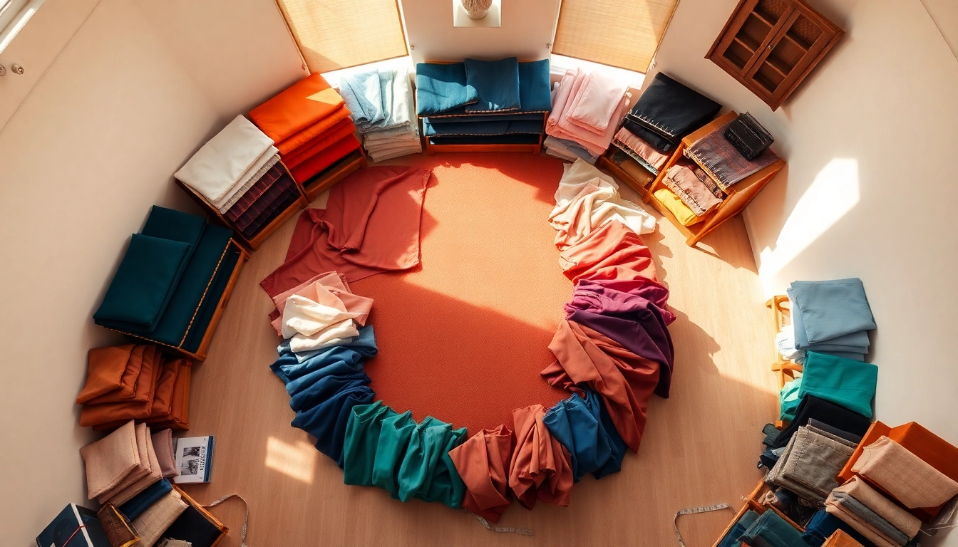 Bekijk prachtige canvas stoffen in een professionele showroom met diverse kleuren en texturen.