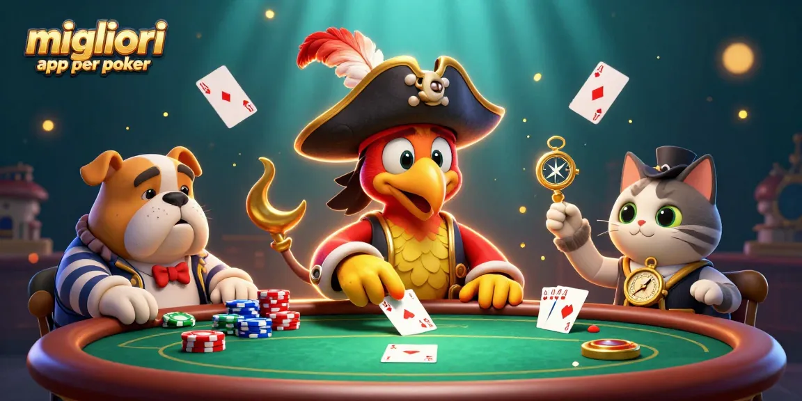 Visualizza le migliori app per poker, con personaggi animati al tavolo e carte volanti.