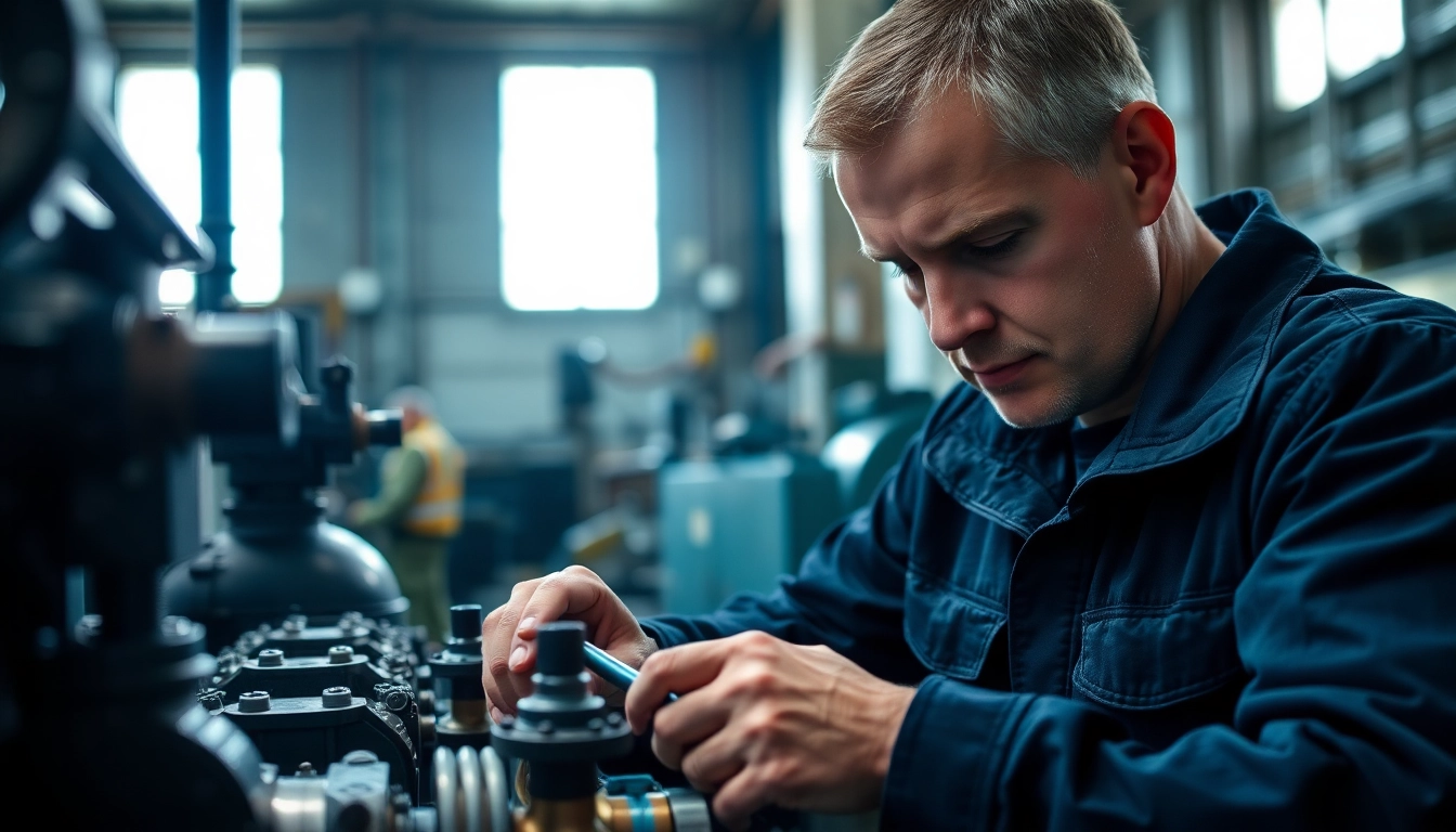 Technician providing mobile hydraulic services seamlessly repairs hydraulic systems on-site with expert tools.