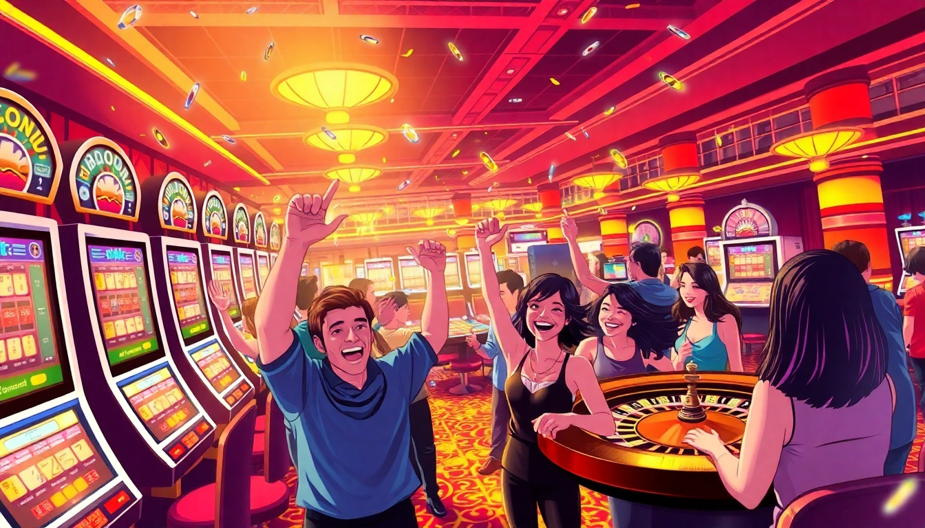Entdecken Sie den neuartigen casino bonus ohne einzahlung neu mit fröhlichen Spielern in einem lebhaften Casino.