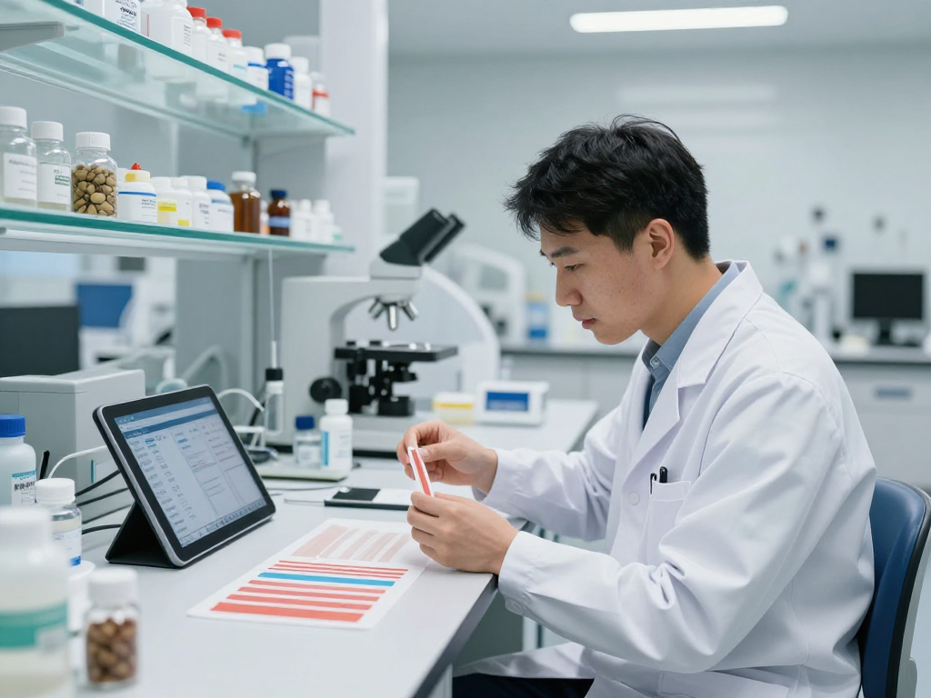 Scientist examining TB 500 benefits through advanced buccal strip technology.