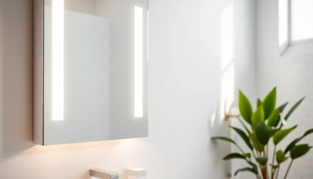 spiegelschrank led mit integrierter Beleuchtung im modernen Badezimmer