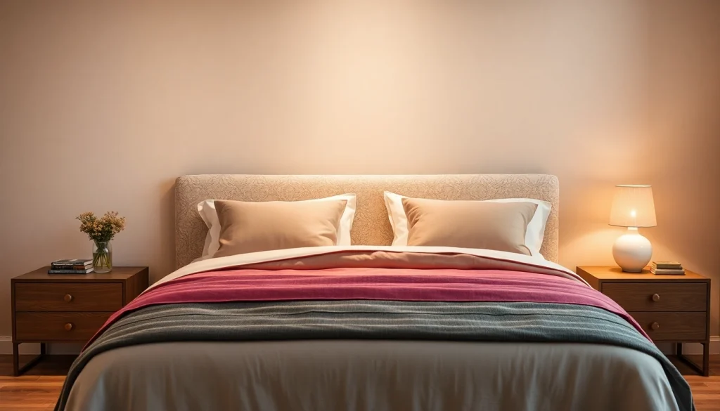 Cuscini letto confortevoli e colorati disposti su un elegante letto matrimoniale.