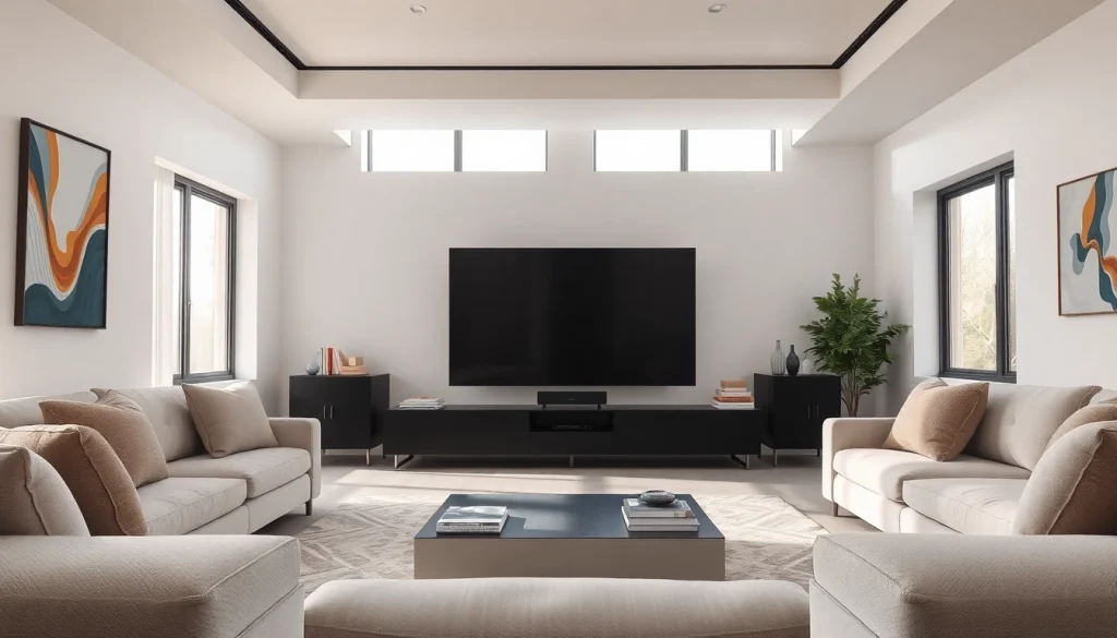 Experience luxury with a modern living room setup for iron tv, illuminated by natural light.