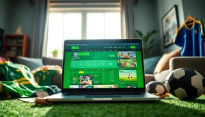 Discover the best sports betting sites Brazil with a vibrant laptop setting surrounded by sports paraphernalia.
