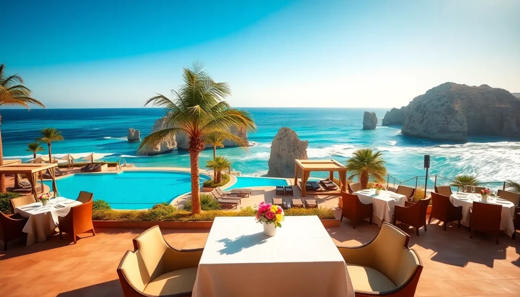 A serene luxury hotels Los Cabos resort featuring an infinity pool and beachside dining area