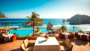 A serene luxury hotels Los Cabos resort featuring an infinity pool and beachside dining area