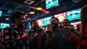 Fans engaging in sports betting Mexico at a lively sports bar, showcasing excitement and interaction.