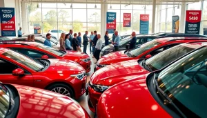 Buy a car in a welcoming dealership with diverse buyers and sales staff interacting.