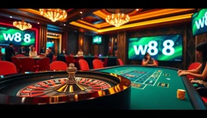 Exciting gambling action with w88 link displayed on a luxurious casino table.
