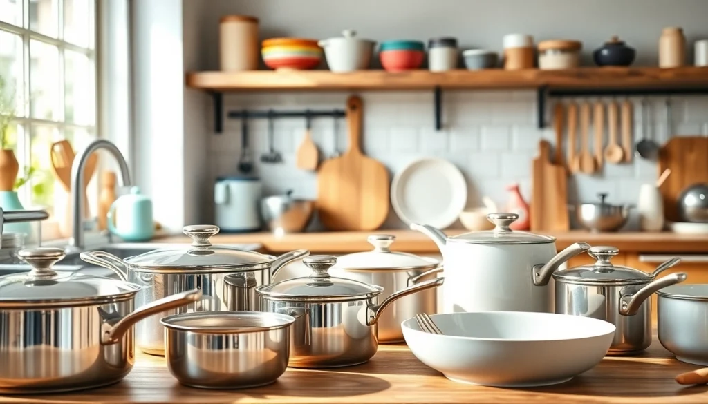 Showcase of premium kitchenware Auckland highlighting elegant cookware and gadgets.
