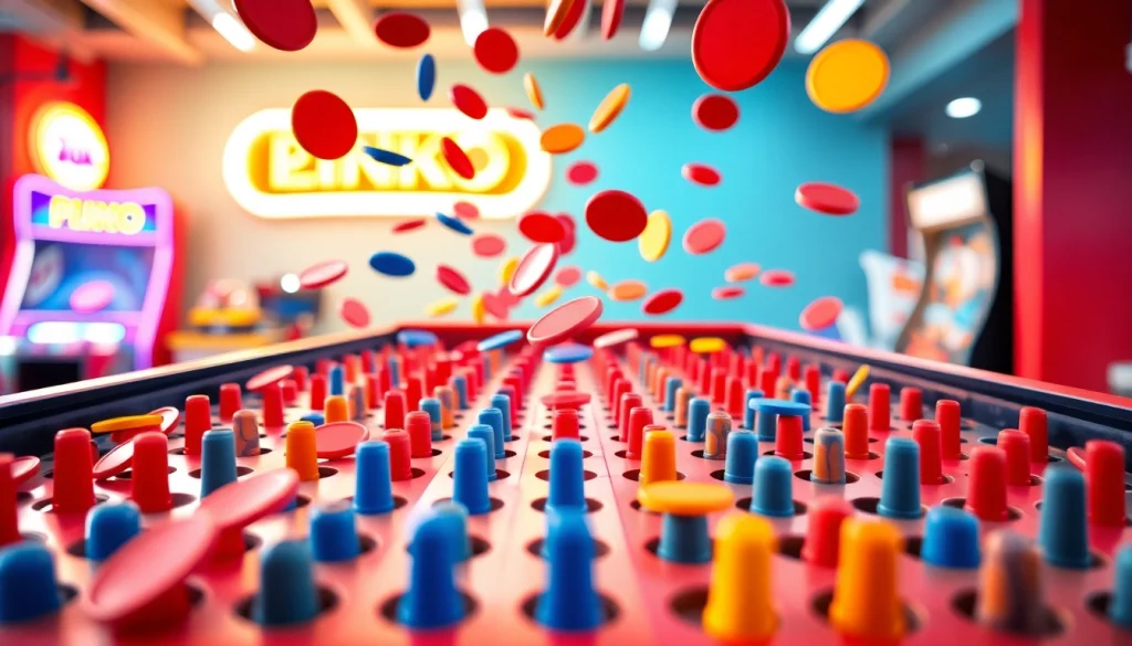 Menangkan hadiah menarik dengan plinko demo yang menampilkan papan permainan penuh warna.