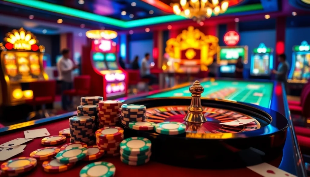 Engage in thrilling gambling at https://23win.hiphop/ with vibrant slot machines and roulette tables.