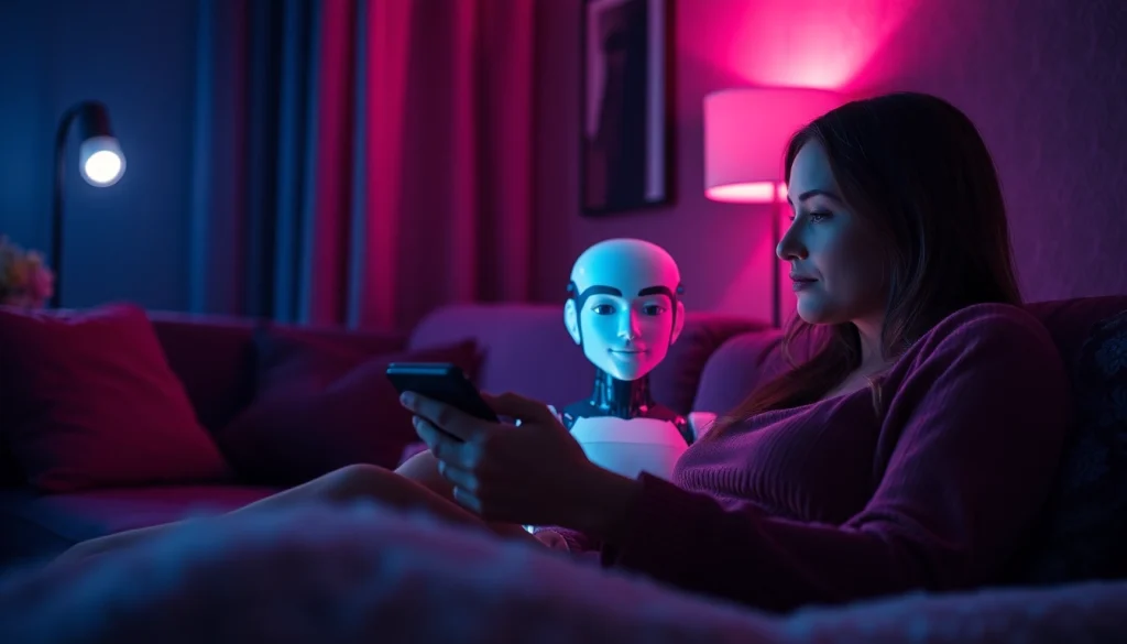 Engaging in ai chat sex with a virtual AI character in a cozy, intimate setting.