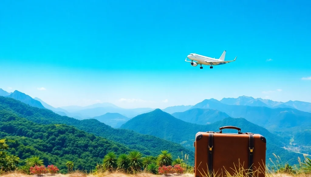 Stunning travel image representing fly888 with a modern airplane soaring over scenic landscapes, promoting adventure.