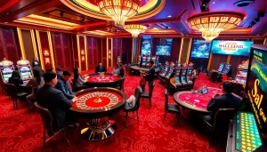 Experience thrilling gameplay at https://nh88vn.net/ with vibrant casino tables and excited players.