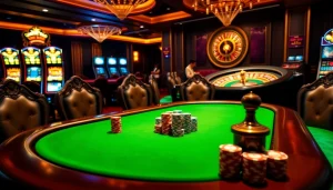 Experience the excitement of xin88 at a luxury casino poker table surrounded by chips and cards.