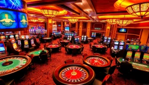 SODO Casino gaming floor with poker tables, roulette wheels, and vibrant slot machines showcasing excitement.