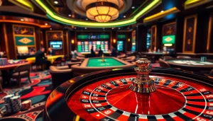 Players enjoy exciting games at rr88 kjc, featuring vibrant casino elements like roulette and poker.