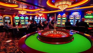 Enthusiastic players engage in betting at a vibrant casino table in a top club atmosphere.