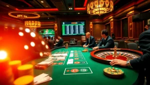 Experience แทงบอลยังไง with a dynamic casino scene featuring eager players at a betting table.