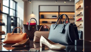 명품 이미테이션 제품이 세련된 부티크에 디스플레이된 모습