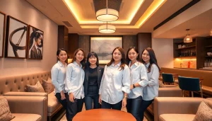 Suwon shirt room featuring stylish lounge ambiance with charming managers interacting with guests.