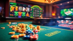 Engaging online gambling scene showcasing the excitement of https://lode88uk.com/ with poker chips and a vibrant casino interface.