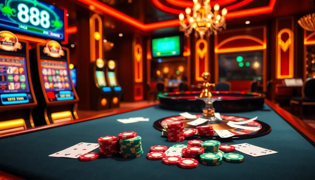 Experience thrilling gameplay at u 888 with vibrant casino elements and a luxurious atmosphere.