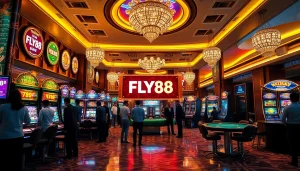 Experience the thrill of FLY88 đăng nhập as players engage with luxurious gaming tables and slots.