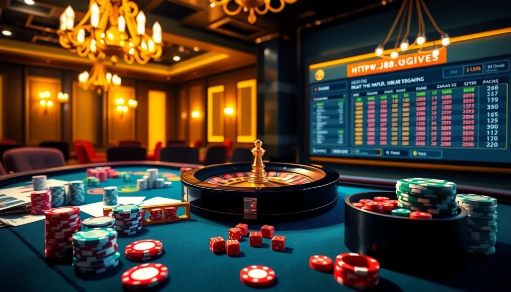 Exciting casino atmosphere with a poker table and betting interface for https://j88.gives/