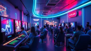 Immerse yourself in AI-driven porn games at a futuristic gaming lounge, showcasing innovative interfaces and engaging experiences.