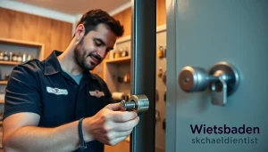 Wiesbadener Schlüsseldienst hilft einem Kunden bei der Türverriegelung.