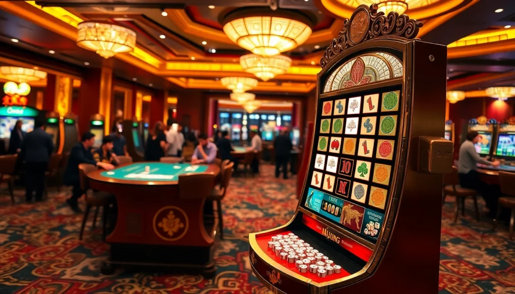 Mainkan demo mesin slot Mahjong dengan elemen kasino yang hidup dan suasana seru.