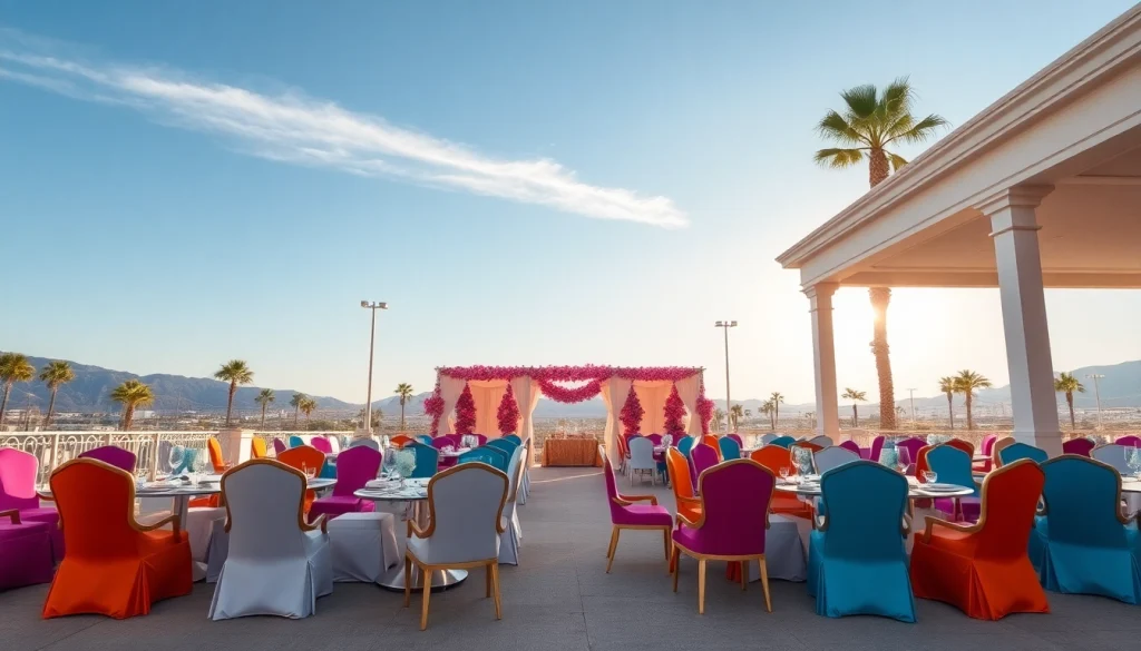 Stylish Las Vegas Chair Rentals for outdoor events with vibrant colors and elegant setups.