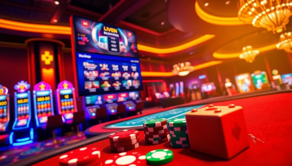 Players enjoy an exciting gaming experience at https://32win.capital/, showcasing vibrant slot machines and poker tables.