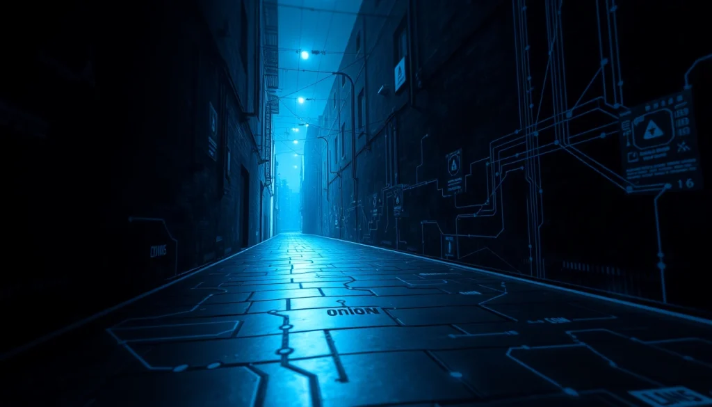 The hidden wiki digital map illustrating dark web connections and .onion links in a mysterious atmosphere.
