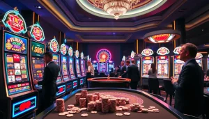 Experience thrilling idn slot action at a vibrant casino with engaging slot machines and players.