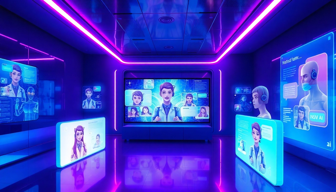 A digital representation of NSFW AI chatbots in a futuristic environment, showcasing user interaction.