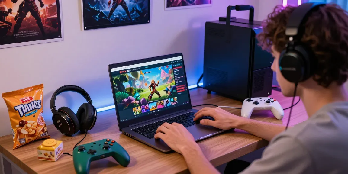 Cipung138 sebagai platform hiburan online dengan gamer menikmati permainan di laptop dalam suasana yang modern.
